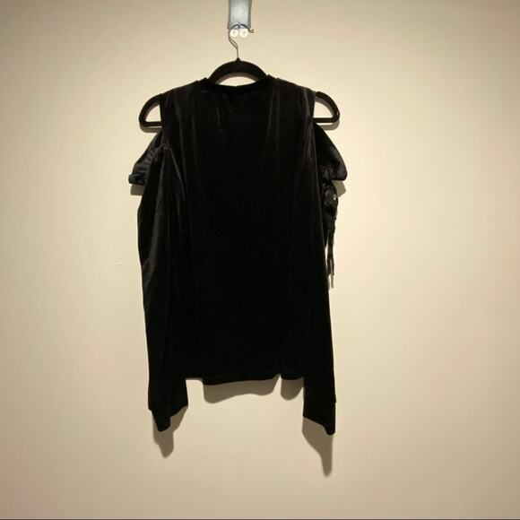 SAMANTHA DRU Ruffle Velvet Cold Open Shoulder Tie Bow Sweatshirt Top - Picture 9 of 10